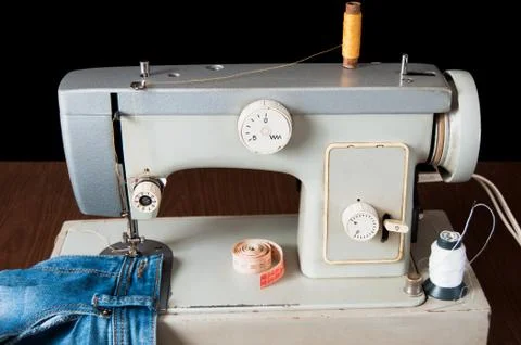 Sewing machine on black background Stock Photos