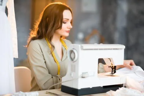 Sewing machine close-up and blurred background Stock Photos
