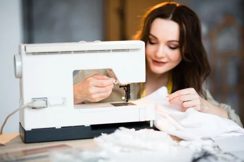 Sewing machine close-up and blurred background Stock Photos