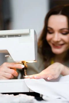 Sewing machine close-up and blurred background Stock Photos