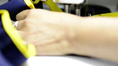 Sewing machine close up macro stitching clothes Video stock 172566032