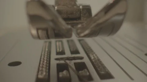 Sewing machine close up stitching in slow motion Stock Footage 78857721