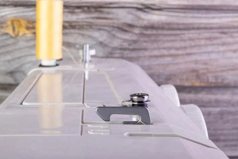 Sewing machine. Closeup the sewing machine and item of clothing. Stock Photos