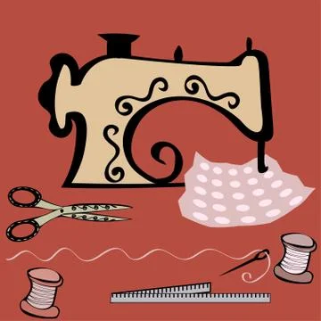 Sewing machine craft working table Stock Illustration