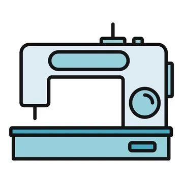 Sewing machine creating apparel in flat line style Stock Illustration