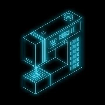 Sewing machine glowing isometric outline icon illustrating sewing Stock Illustration
