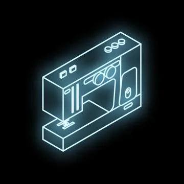 Sewing machine glowing neon icon representing crafts and textile industry Stock Illustration