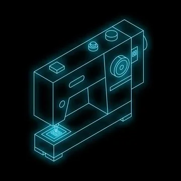 Sewing machine glowing neon isometric illustration Stock Illustration