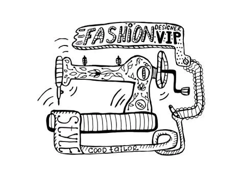 Sewing machine hand-drawn Illustrazione stock