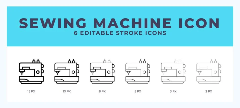 Sewing machine icon with editable stroke. Outline icon vector illustration. Illustrazione stock