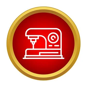Sewing machine icon in red gold circle 스톡 일러스트