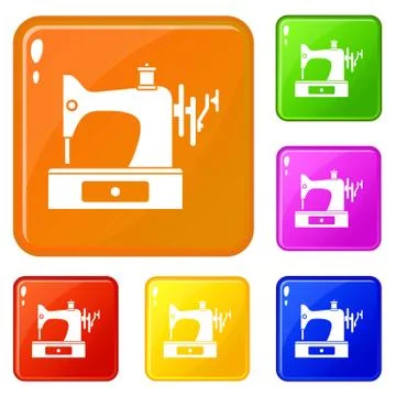 Sewing machine icons set vector color Illustrazione stock