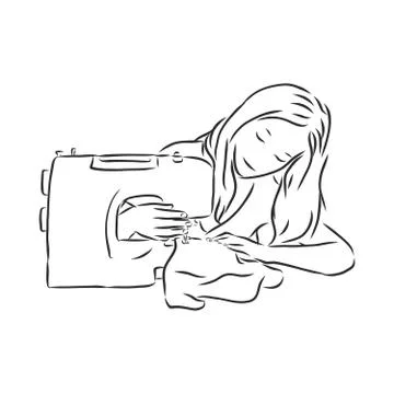 Sewing machine isolated sketch handmade . seamstress vector sketch illustrati Illustrazione stock