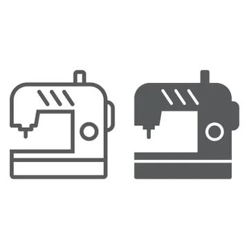 Sewing machine line and glyph icon, electric and textile, household sign, vector Stock Illustration