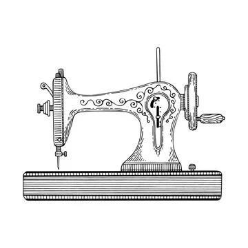 Sewing machine line art. Tailoring, factory, atelier. Vintage sewing tool. .. Stock Illustration