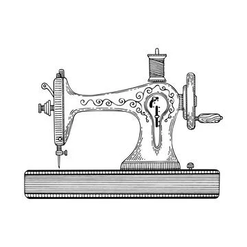 Sewing machine line art. Tailoring, factory, atelier. Vintage sewing tool. .. Stock Illustration