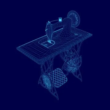Sewing Machine Line Wireframe, Outline Vector Symbol Illustration. Isometric Stock Illustration