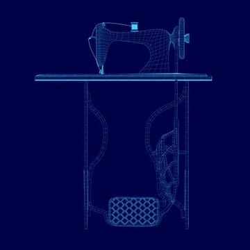 Sewing Machine Line Wireframe, Outline Vector Symbol Illustration. Side view. 3D Stock Illustration