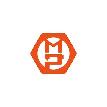 Sewing machine logo design from letters M and P. Vector Stock Illustration