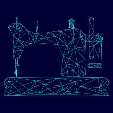 Sewing machine low poly triangulation triangulated polygonal electric cyan bl Stock Illustration