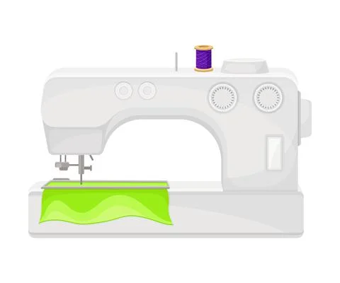 Sewing Machine Making Stitches on Cloth Vector Illustration Stock Illustration