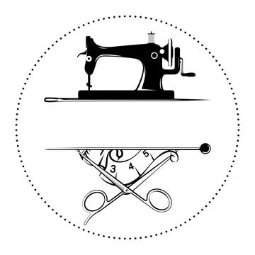 Sewing machine, meter and needle with thread. Symbol for sewing salon 스톡 일러스트