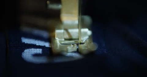 Sewing machine needle sews silk fabric Stock Footage 108789509
