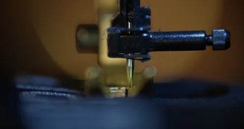 Sewing machine needle sews silk fabric Stock Footage 108800152
