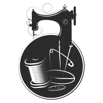 Sewing machine needle thread cutting and sewing symbol Stock Illustration