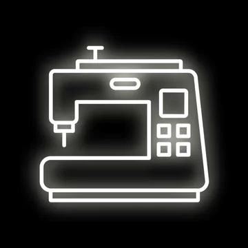 Sewing machine neon glowing line art icon Stock Illustration