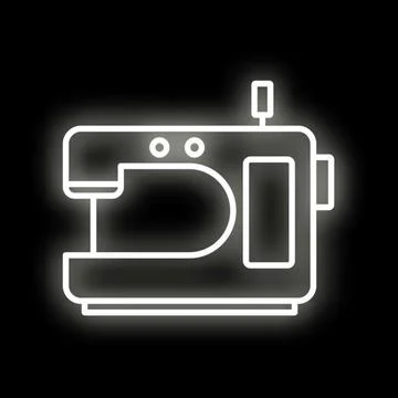 Sewing machine neon line art glowing icon Stock Illustration