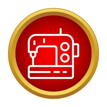 Sewing machine outline icon on a red circle with gold border Stock Illustration