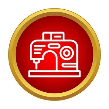 Sewing machine outline icon on red circle background 스톡 일러스트