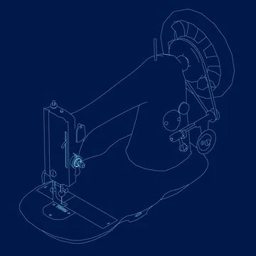 Sewing machine outline. Isometric view. vector illustration Stock Illustration