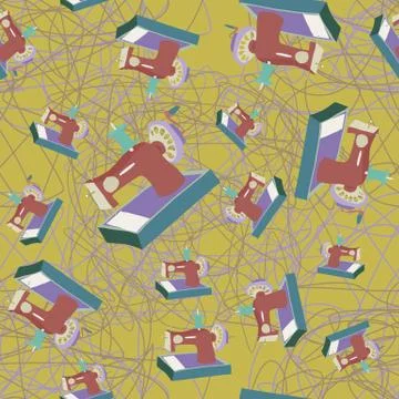 Sewing machine seamless pattern Illustrazione stock