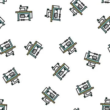 Sewing machine textile workplace vector seamless pattern Illustrazione stock