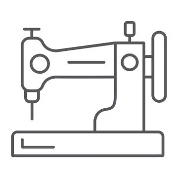 Sewing machine thin line icon, hobby and handcraft, household sign, vector Stock Illustration