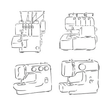 Sewing-machine vector sketch icon isolated on background. Hand drawn sewing m Stock Illustration