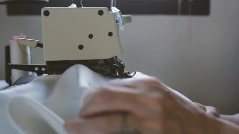 Sewing machine at work Stock Footage 86438507