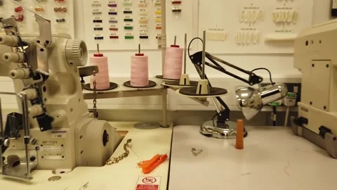 Sewing Machines On The Tables Stock Footage 131045824