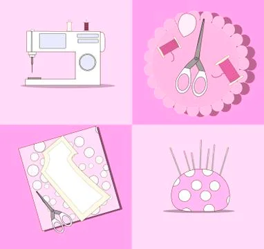 Sewing machine,tools and materials sewing and needlework. Stock Illustration