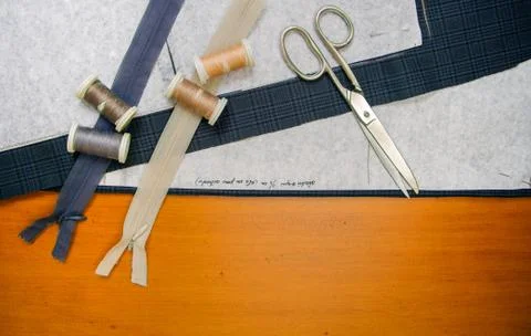 Sewing materials on a table Stock-Fotos