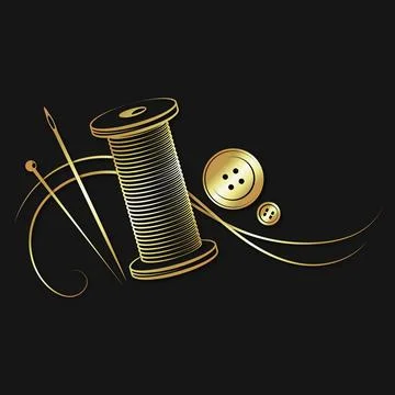 Sewing needle and spool of thread gold symbol Stock Illustration