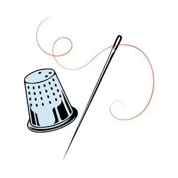 Sewing needle and thread and thimble 库存插图