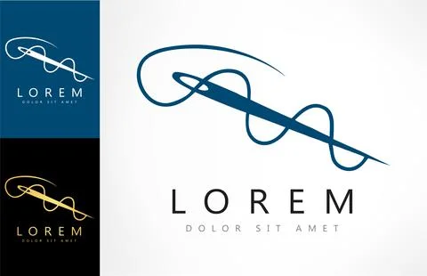 Sewing needle and thread logo vector design. Stock Illustration