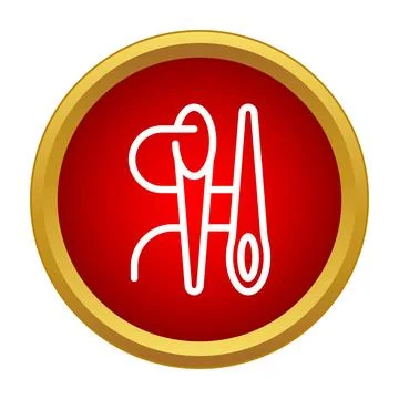 Sewing needle and thread in red circle icon Stock Illustration