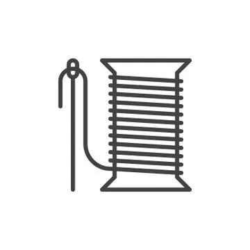 Sewing needle and thread reel line icon, outline vector sign, linear style picto Stock Illustration