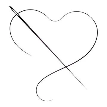 Sewing needle and thread in the shape of a heart Stock Illustration