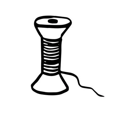 Sewing Needle and Thread Spool. Silhouette icon vector doodle Illustrazione stock