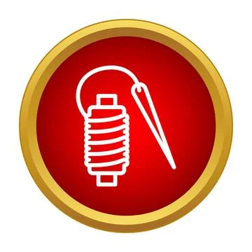 Sewing needle and thread spool icon on red circle Stock Illustration